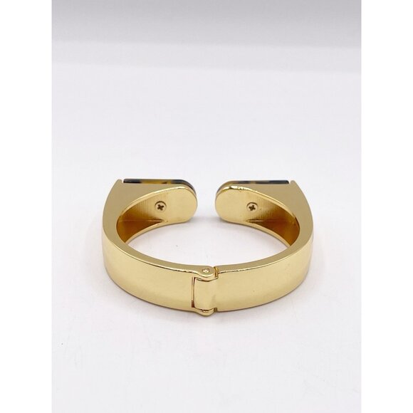 CAbi Zelda Hinged Cuff Bracelet Gold Tone Faux Tortoise Shell Chunky Modernist - Picture 5 of 9